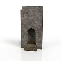 Ancient Stone Architectural Component With Arched Doorway And Decorative Steps