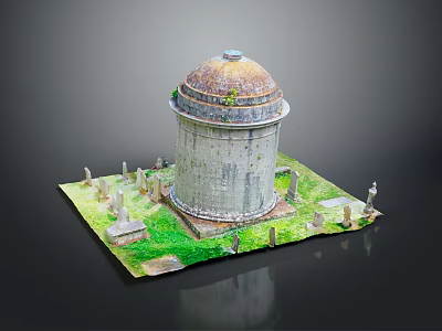 Historic Ancient Stone Dome Architectural Model Featuring Surrounding Grass And Monuments 3d model