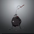Space Exploration Metallic Sphere With Support Stand Curved Tube And Red Propeller