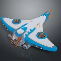 Futuristic Blue And White Aircraft With Transparent Cockpit Orange Accents And Wheels