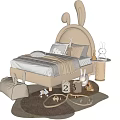 Kids Bed with Bunny Ear Headboard Beige Design Pillows Blanket Rabbit Toys Number Blocks Rug