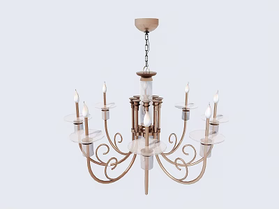 Elegant Chandelier Featuring Multiple Curved Arms With Candle Shaped Glass Shades And Metal Frame 3d model