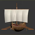 Ancient Traditional Wooden Sailed Watercraft With Oars And Detailed Hull Design