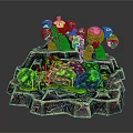 Two Armored Robots Battling Green Creatures On Rock Platform With Green Ooze