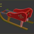 Red Wooden Rocking Chair With Gold Fleur De Lis Patterns And Curved Rockers