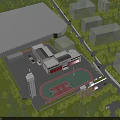 Main Entrance Gate of Community Center with Basketball Court Parking Area and Trees
