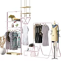 Stylish Pink Clothes Racks With Hanging Clothes And Decorative Accessories 3d model