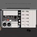 Home Balcony With Washing Machine Dryer Storage Cabinets Clothes Drying Rod Bookshelf And Robot Vacuum