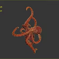 Vibrant Red Octopus With Curled Tentacles In Dynamic Pose On Dark Background 3d model