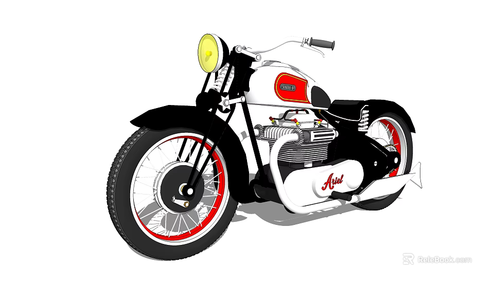 Vintage Avid Motorcycle With Black White Red Body Yellow Headlight And Classic Retro Design 3d model 