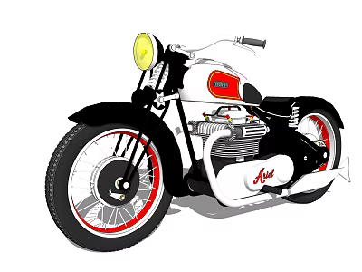 Vintage Avid Motorcycle With Black White Red Body Yellow Headlight And Classic Retro Design 3d model