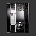 Modern Storage Cabinet With Open Doors Black Finish Interior Shelves And Organized Storage