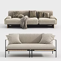 Modern Sectional Sofa With Beige Upholstery Multiple Pillows And Throw Blanket 3d model
