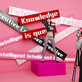 Creative Photo Check-in Spot With Pink Background Colorful Word Signs And Person Standing