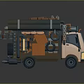 Light Pink Truck Loaded With Pipes Tires And Orange Wood Cartoon Style Concept Design Vehicle