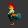 Colorful 3D Rooster Character With Green Body White Neck Red Yellow Crest And Orange Wings