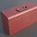 Red Toolbox For Hardware Tools With Metal Latches Handle And White Stripes