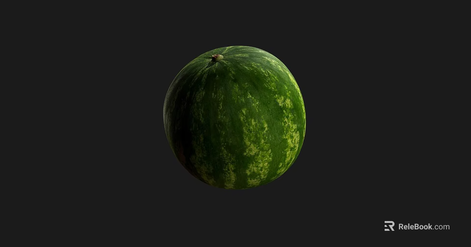 Fresh Ripe Green Striped Watermelon Fruit Isolated on Black Background 3d model 