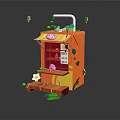 Cartoon Street Stall Scene Featuring Yellow Awning Green Decor White Rabbit Steps And Flowers