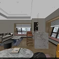Modern Living and Dining Room Interior With Marble Coffee Table Sofa And Bar Counter