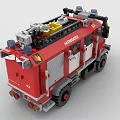 Red Building Block Fire Truck Toy with VATROSAACH Design Rescue Ladder and Water Tank