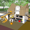 Outdoor Children's Play Area With Playhouse Slide Climbing Net And Cartoon Figure