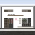 Modern Grocery Shop Storefront With White Facade Glass Door Grille And Plants