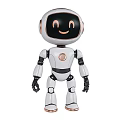 Cute White Robot With Smiling Face Black Screen Golden Details And Movable Joints 3d model