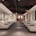 Elegant SPA Sauna Interior With White Lounge Chairs Ceiling Plants And Warm Lighting 3d model