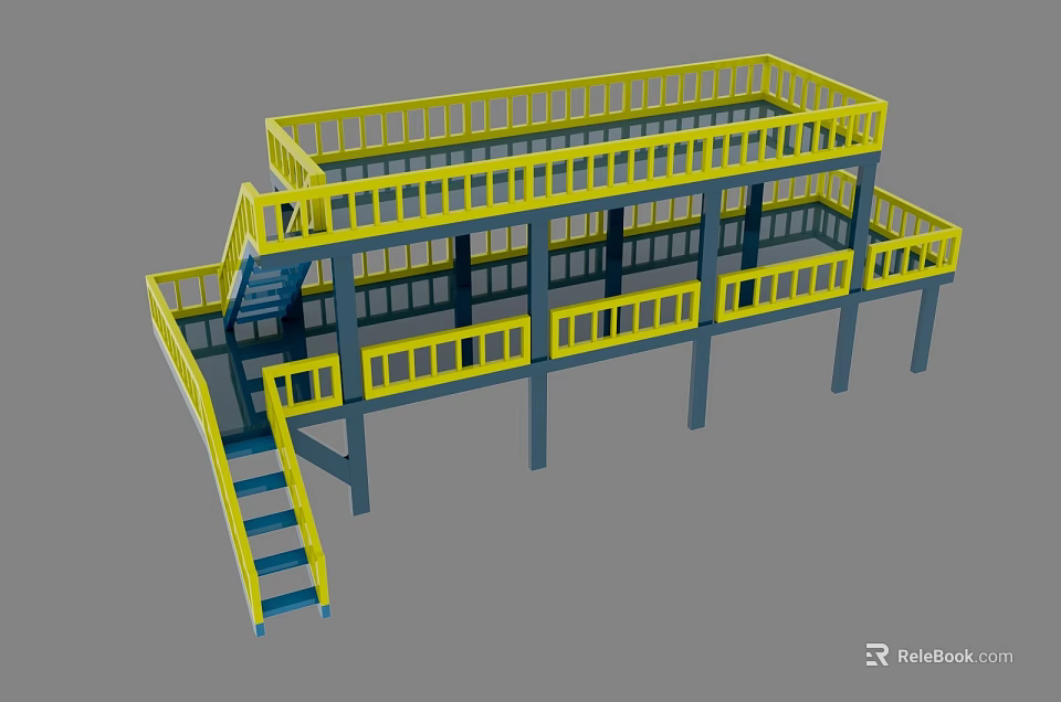 Industrial Multi Level Platform Equipment With Yellow Railings And Steel Support Structure 3d model 