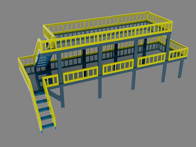 Industrial Multi Level Platform Equipment With Yellow Railings And Steel Support Structure 3d model