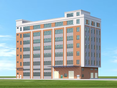 Multi Story Modern Industrial Factory Building With Red Brick Exterior White Accents And Large Windows 3d model