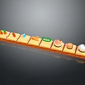 Cartoon Style Scene With Wooden Platform Row Holding Arranged Items Like Carrots Bread And Bowl
