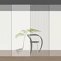 Modern Frosted Glass Partition With LED Lighting And Indoor Plant In Interior