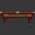 Billiard Table Featuring Orange Frame Blue Playing Surface Wooden Legs Billiard Balls And Cue Sticks