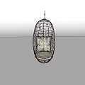 Stylish Oval Shaped Rattan Hanging Chair With White Cushion For Indoor Outdoor