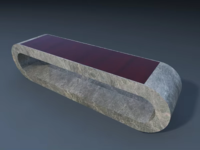 Stone And Wood Bench With Curved Design And Red Wooden Top 3d model