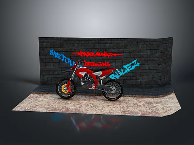 Red Motorcycle Display With Brick Wall Background Street Blaze Graffiti And Sandy Mat 3d model