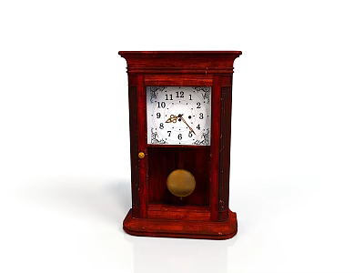 Vintage Wooden Mantel Clock With White Dial Black Numbers And Gold Pendulum 3d model