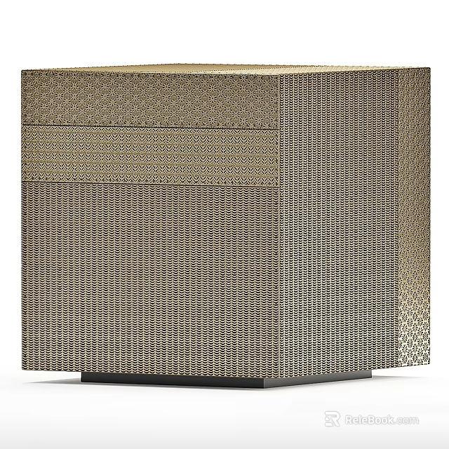 Modern Gold Textured Bedside Table With Woven Pattern Design And Sleek Base 3d model