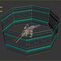 Advanced Commercial Equipment In Octagonal Green Outline Structure With Red Accents