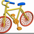 Colorful Toy Bicycle with Yellow Frame Blue Seat Handlebars and Orange Wheels