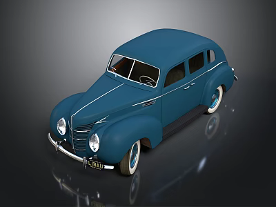 Vintage Blue Classic Car With Sleek Body Design And White Wall Tires 3d model