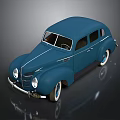 Vintage Blue Classic Car With Sleek Body Design And White Wall Tires