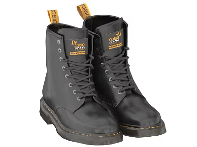 Classic Dr Martens Black Leather Boots With Yellow Stitching And Laces 3d model