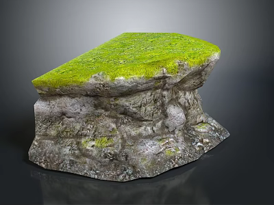 Natural Wood Stone Decorative Piece With Green Moss Covered Surface And Textured Base 3d model