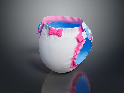 Sweet White Baby Diaper With Pink Frills Bow Blue Details And Soft Straps 3d model