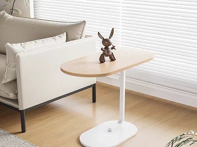 Side Table with Light Wood Top White Base and Brown Rabbit Decoration by Beige Sofa 3d model