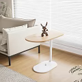 Side Table with Light Wood Top White Base and Brown Rabbit Decoration by Beige Sofa
