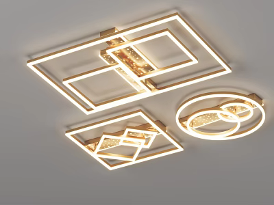 Modern Geometric Ceiling Lights With Illuminated Golden Frames And Shapes 3d model